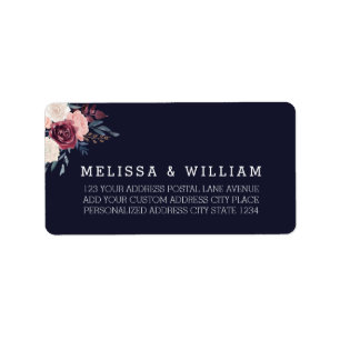 Étiquette Burgundy Blush Floral Navy Mariage Adresse de reto