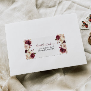 Étiquette Burgundy Crème Floral Mariage RSVP Adresse