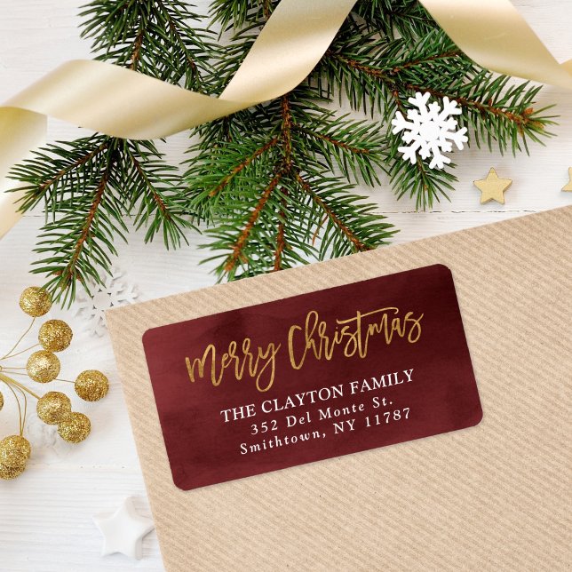 Étiquette Burgundy et Faux Foil Noël Adresse de retour (Créateur téléchargé)
