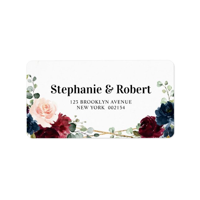 Étiquette Burgundy Navy Blush Floral Mariage géométrique (Devant)