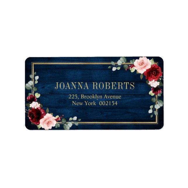 Étiquette Burgundy Navy Blush Floral Mariage géométrique Éti (Devant)