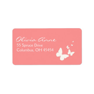 Étiquette Câbles d'adresse papillon rose et blanc