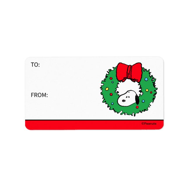 Étiquette cacahuètes | Balise cadeau Snoopy Christmas Wreath (Devant)