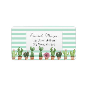 Étiquette Cactus frais rayures vert menthe