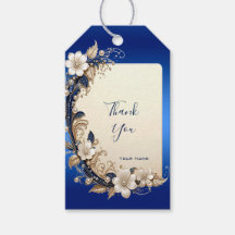 Étiquette Cadeau à Embellissement Floral Bleu Blan