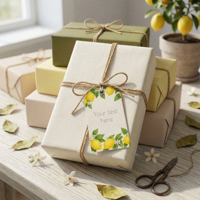 Étiquette cadeau à l'aquarelle de citrons et de fl (Créateur téléchargé)