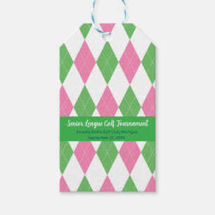 Étiquette cadeau à motif argyle rose et vert