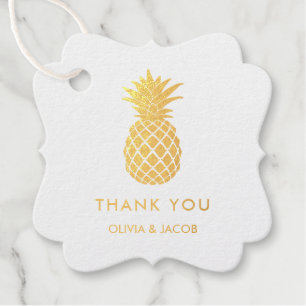 Étiquette-cadeau Ananas en or élégant   Merci tropical