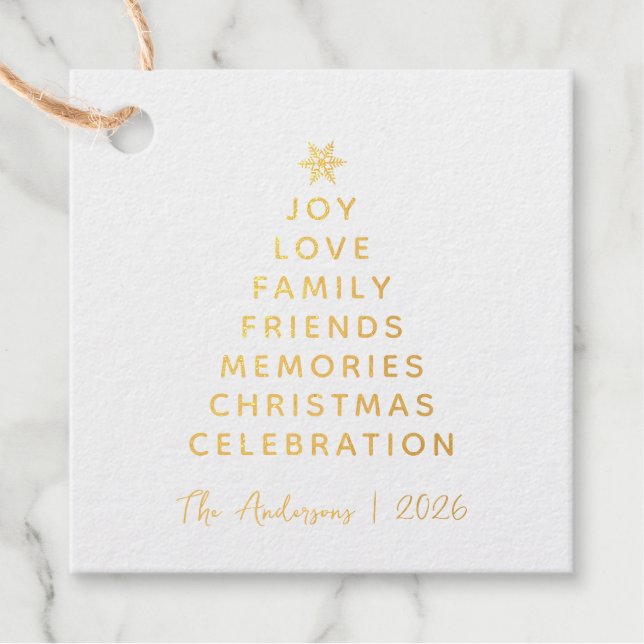 Étiquette-cadeau Arbre de Noël moderne simple avec or (Devant)