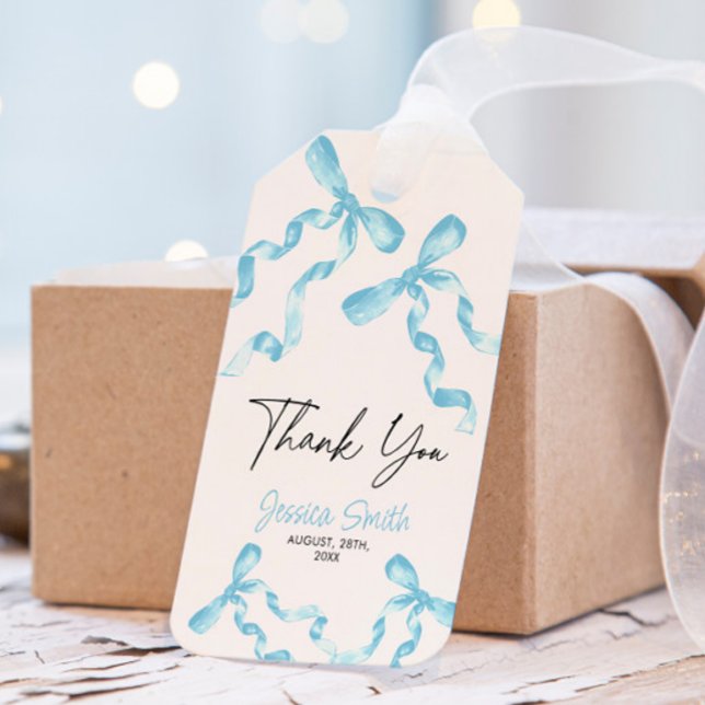 Étiquette cadeau Arc-en-ciel bleu Merci (Créateur téléchargé)