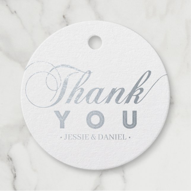 Étiquette-cadeau Argent | Typographie moderne simple Merci (Devant)