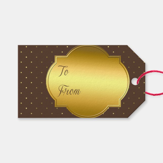 Étiquette cadeau Arrière - plan Brown pointillé (Devant (Horizontal))