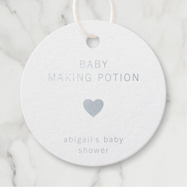 Étiquette-cadeau Baby shower à huile d'argent moderne pour bébé (Devant)