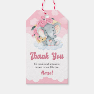 Étiquette cadeau Baby shower Fille Eléphant Rose F