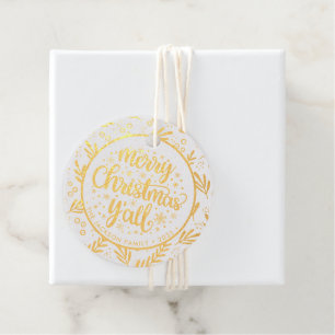 Étiquette-cadeau Balise cadeau de Noël Joyeux Y'all Foliage Foil