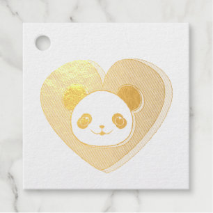 Étiquette-cadeau Bear Panda Et Dessin De Coeur Rouge
