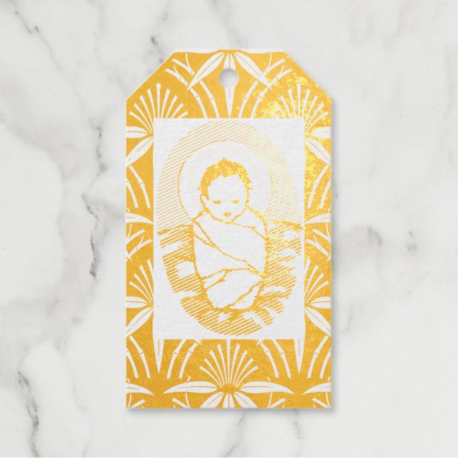 Étiquette cadeau BÉBÉ JÉSUS GOLD Foil DE NOËL (Recto)