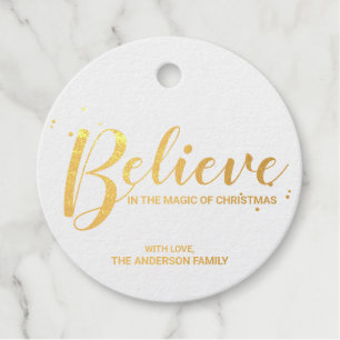 Étiquette-cadeau 'Believe' Elegant Gold Foil Noël