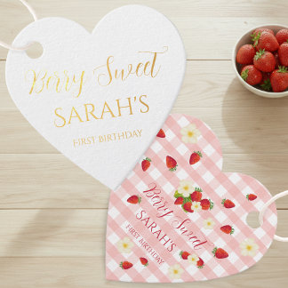 Étiquette-cadeau Berry Sweet Strawberry 1st Birthday Real 