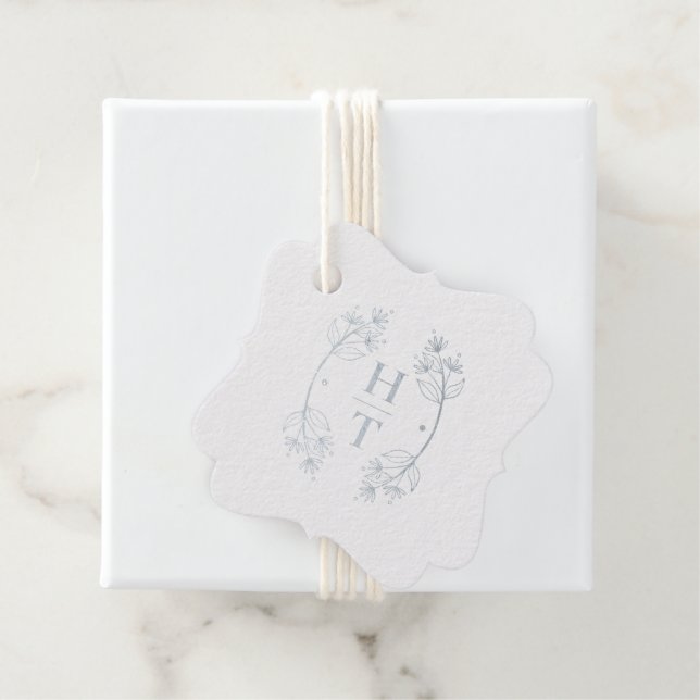 Étiquette-cadeau Blason de monogramme moderne bleu poussiéreux Mari (Avec boite)