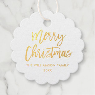 Étiquette-cadeau Brosse Script Gold Foil Joyeux Noël