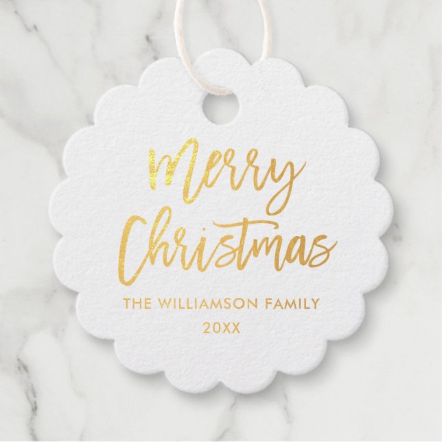 Étiquette-cadeau Brosse Script Gold Foil Joyeux Noël (Devant)