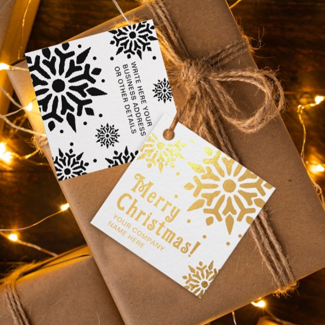 Étiquette-cadeau Business élégant Joyeux Noël Snowflakes Nom (Créateur téléchargé)