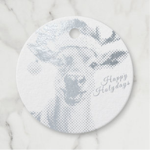 Étiquette-cadeau Caribou a le costume du Père Noël