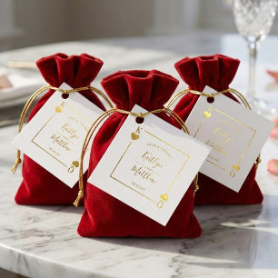 Étiquette-cadeau Carte à jouer de monogramme de mariage en or