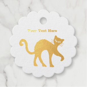 Étiquette-cadeau Chat Éffrayant Or Arrondi Whiskers