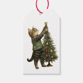 ÉTIQUETTE CADEAU CHAT ET ARBRE DE NOËL