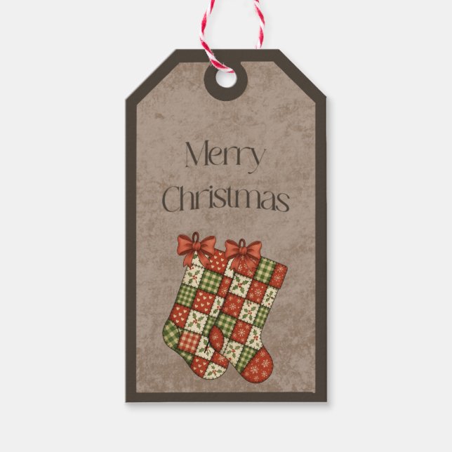 Étiquette Cadeau Chaussettes Patchwork aux Couleur (Devant)