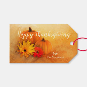 Étiquette cadeau Citrouille Floral Thanksgiving
