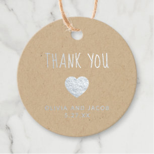 Étiquette-cadeau Coeur argenté   Merci Mariage simple