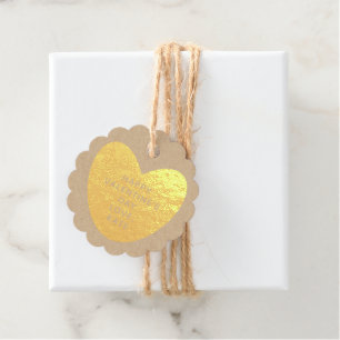 Étiquette-cadeau Coeur d'or rustique kraft coutume Saint Valentin