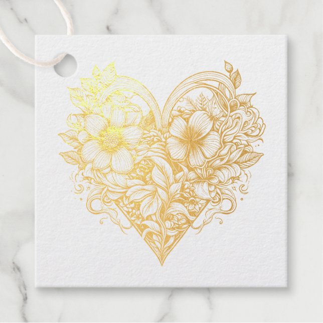 Étiquette-cadeau Coeur floral romantique (Devant)