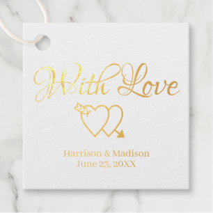 Étiquette-cadeau Coeurs d'or script personnalisé cadeau Mariage