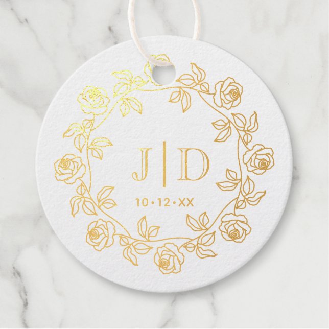 Étiquette-cadeau Couronne Rose de deux premiers Mariages Monogramme (Devant)