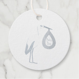 Étiquette-cadeau Cute Blue Baby Boy Stork Baby shower personnalisé