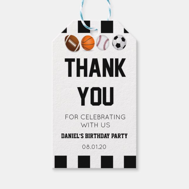 Étiquette cadeau d'anniversaire à thème sport Favo (Devant)