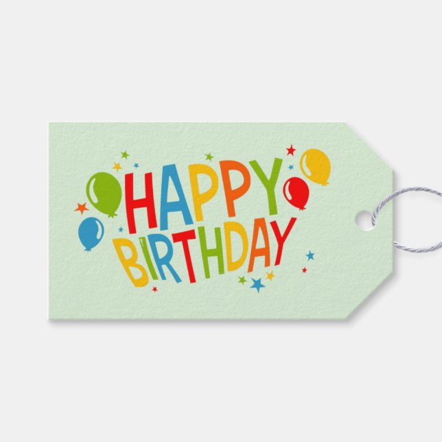 Étiquette cadeau d'anniversaire avec ballons (Devant (Horizontal))