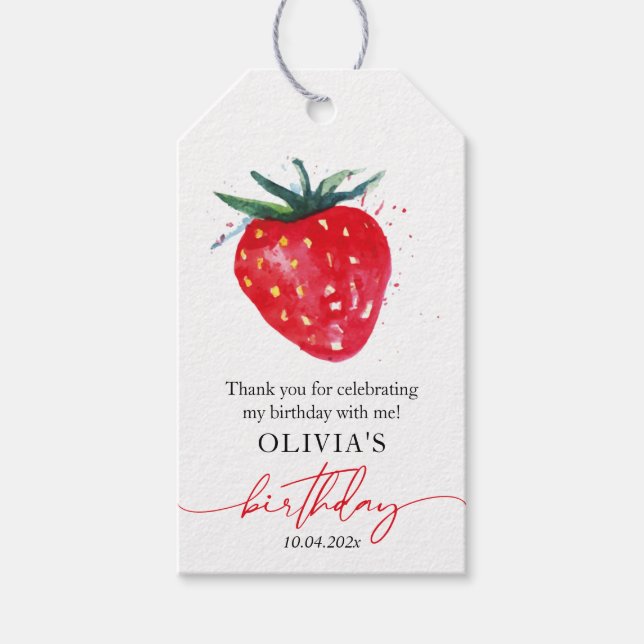 Étiquette cadeau d'anniversaire de fraise Merci Fa (Devant)