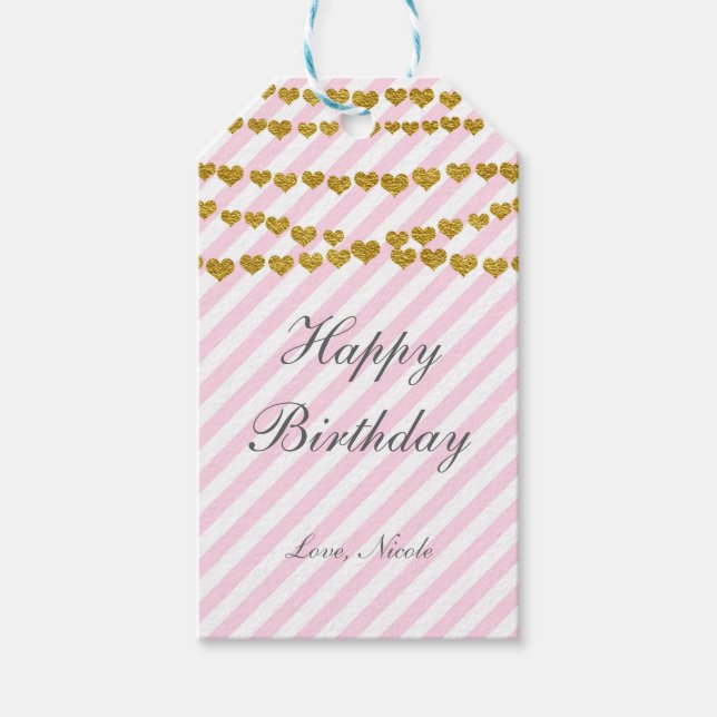 Étiquette cadeau d'anniversaire en forme de cœurs  (Devant)