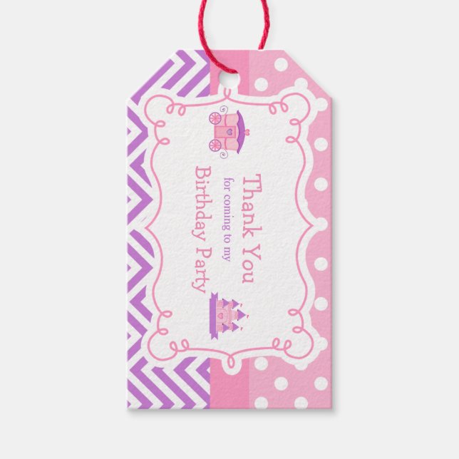 Étiquette cadeau d'anniversaire princesse rose et  (Devant)