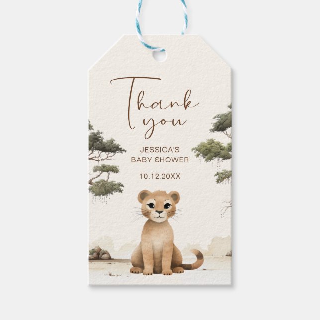 Étiquette cadeau de Baby shower de Lion Aquarelle (Devant)