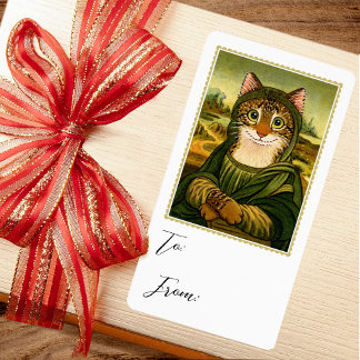 Étiquette cadeau de chat Mona Lisa Whimsical