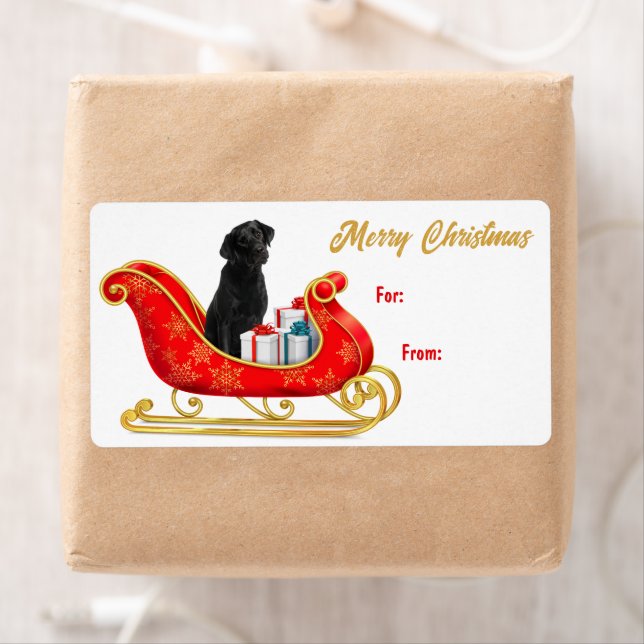 Étiquette cadeau de l'amarrage de Noël Black Labra (En situation)