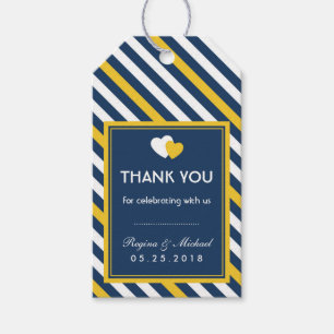 Étiquette cadeau de mariage à rayures de cœur bleu