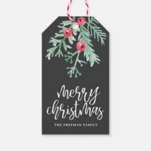 Étiquette cadeau de Noël à feuillage persistant