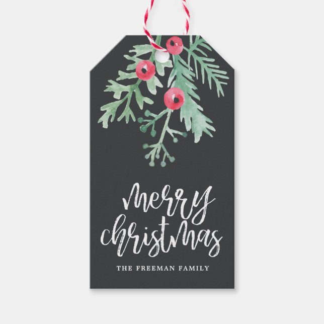 Étiquette cadeau de Noël à feuillage persistant (Devant)
